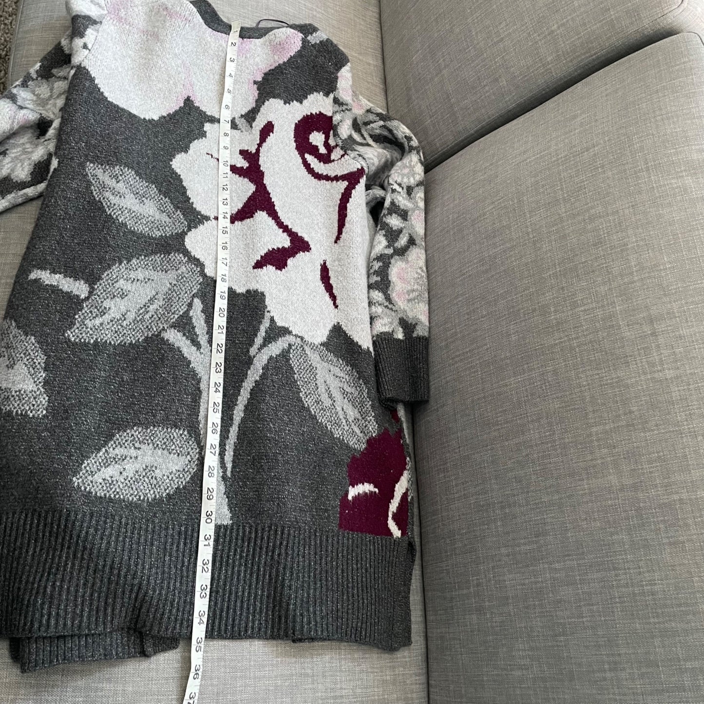 Rachel Zoe Gray Soft Open Front Floral Cardigan Women's Plus Size 1X Pockets