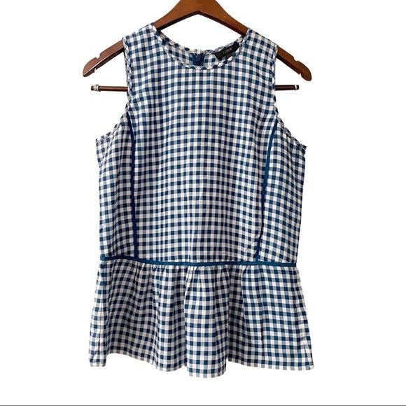 J. Crew 100% Silk Gingham Ruffle Sleeveless Top Women’s Size 2 Tall