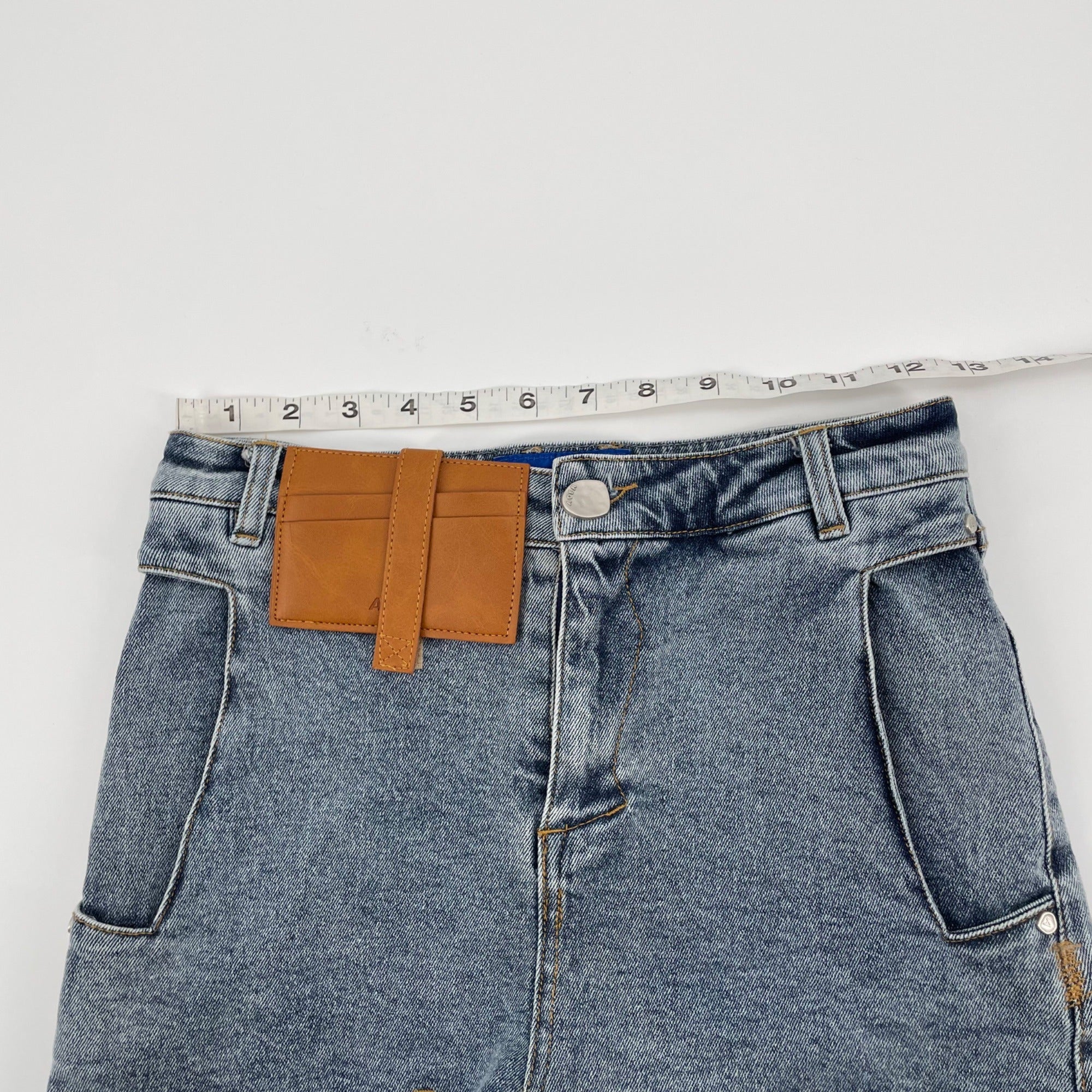 Ader Error Korean Cinder Leather Pocket High Rise Denim Shorts
