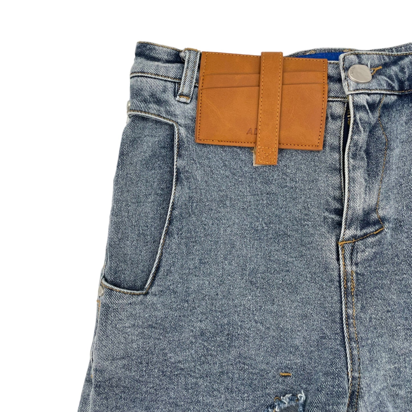 Ader Error Korean Cinder Leather Pocket High Rise Denim Shorts Womens Size 24