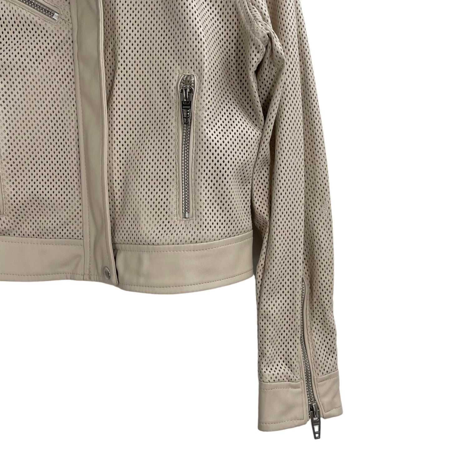 Blank NYC Imelda Cream Perforated Vegan Leather Moto Zip Jacket Womens Small