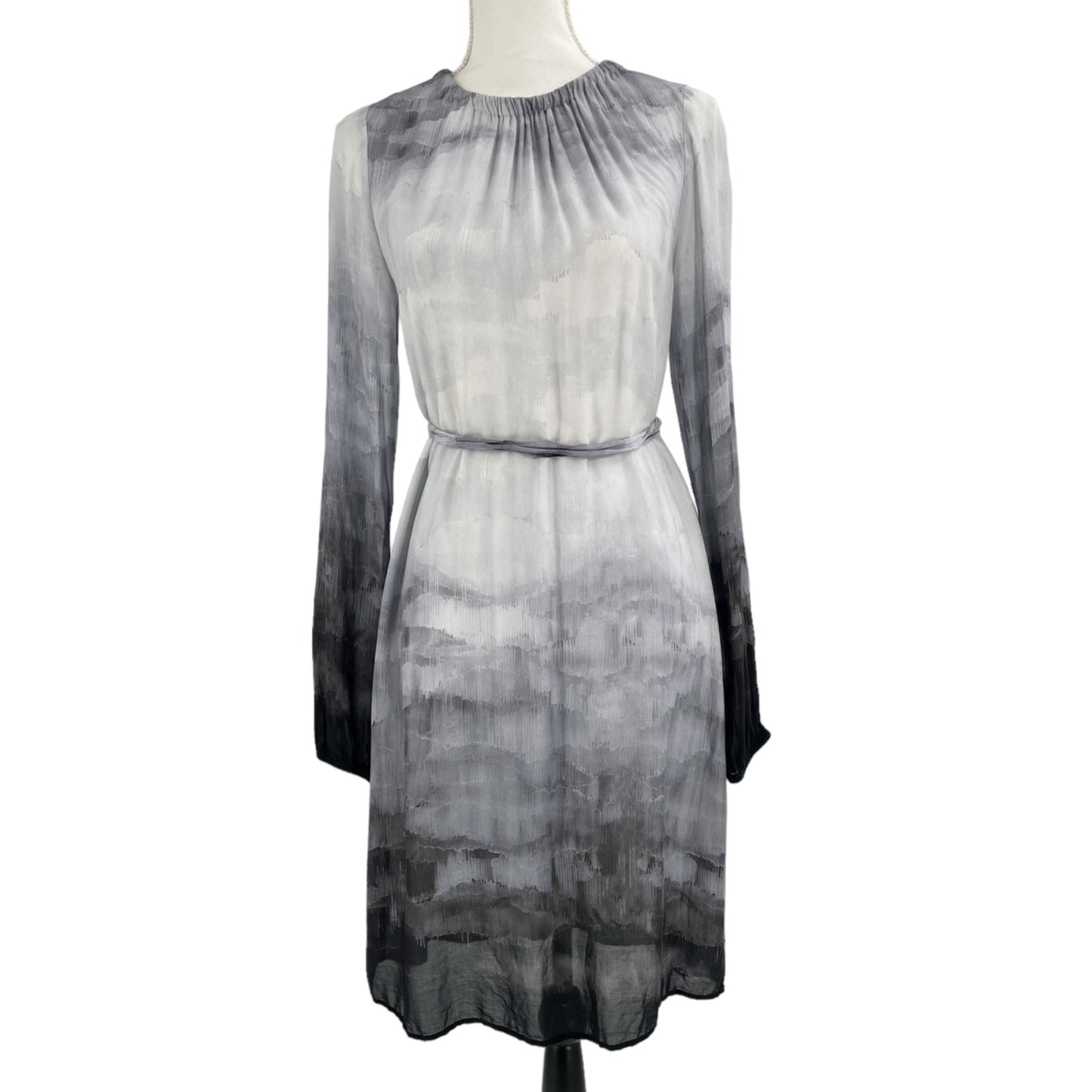 Bella Dahl Gray Ombre Glacier Print Belted Mini Long Sleeve Dress Womens Size XS