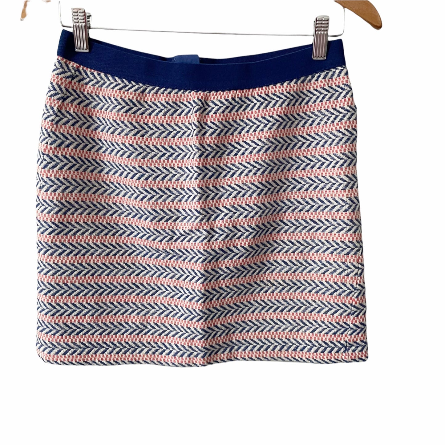 GAP Factory Chevron Striped Blue Red Short Pencil Skirt Womens 0R Elastic Waist