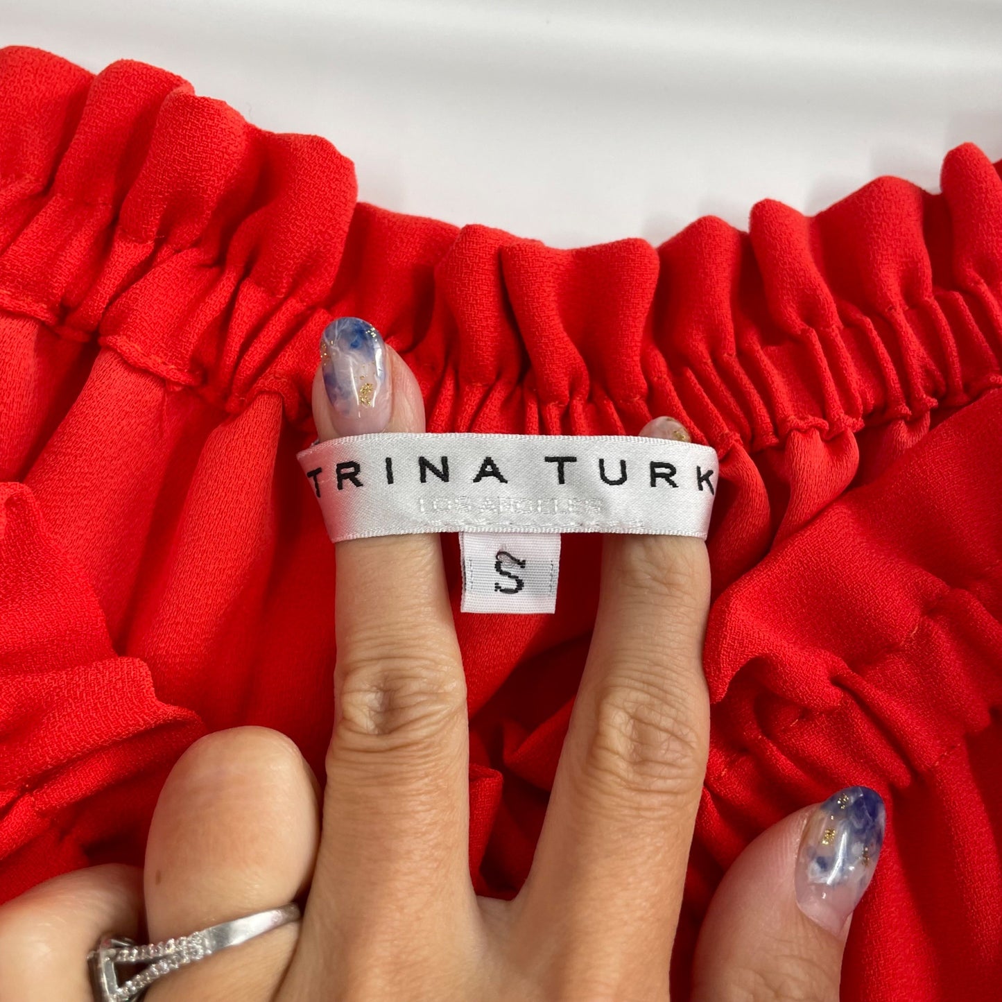 Trina Turk Promenade Off the Shoulder Top in Cherry Tomato Womens Size Small