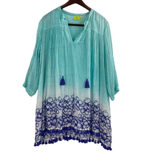 Roberta Roller Rabbit Teal Tunic Dress Womens Size Large Tassels Lightweight