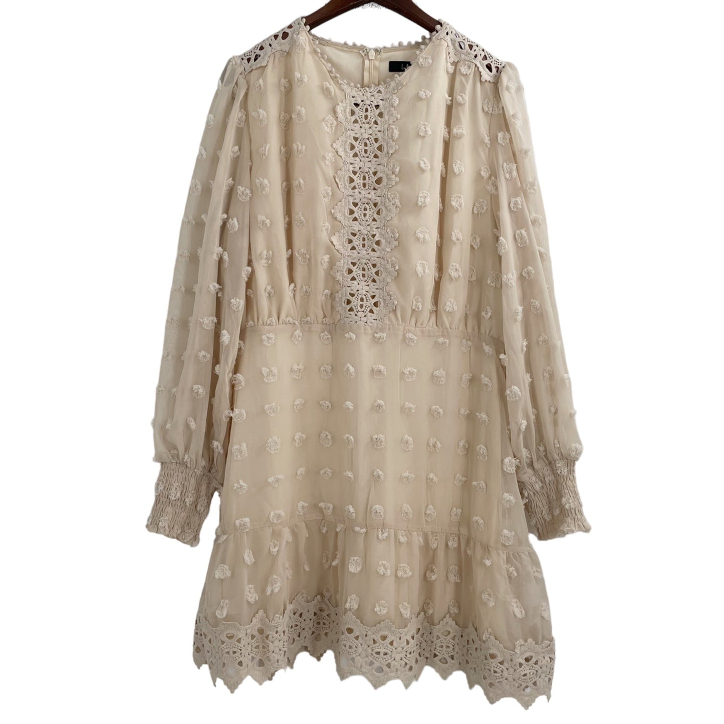 Lulu's Love Or Lust Cream Embroidered Lace Long Sleeve Mini Dress Womens Size XL