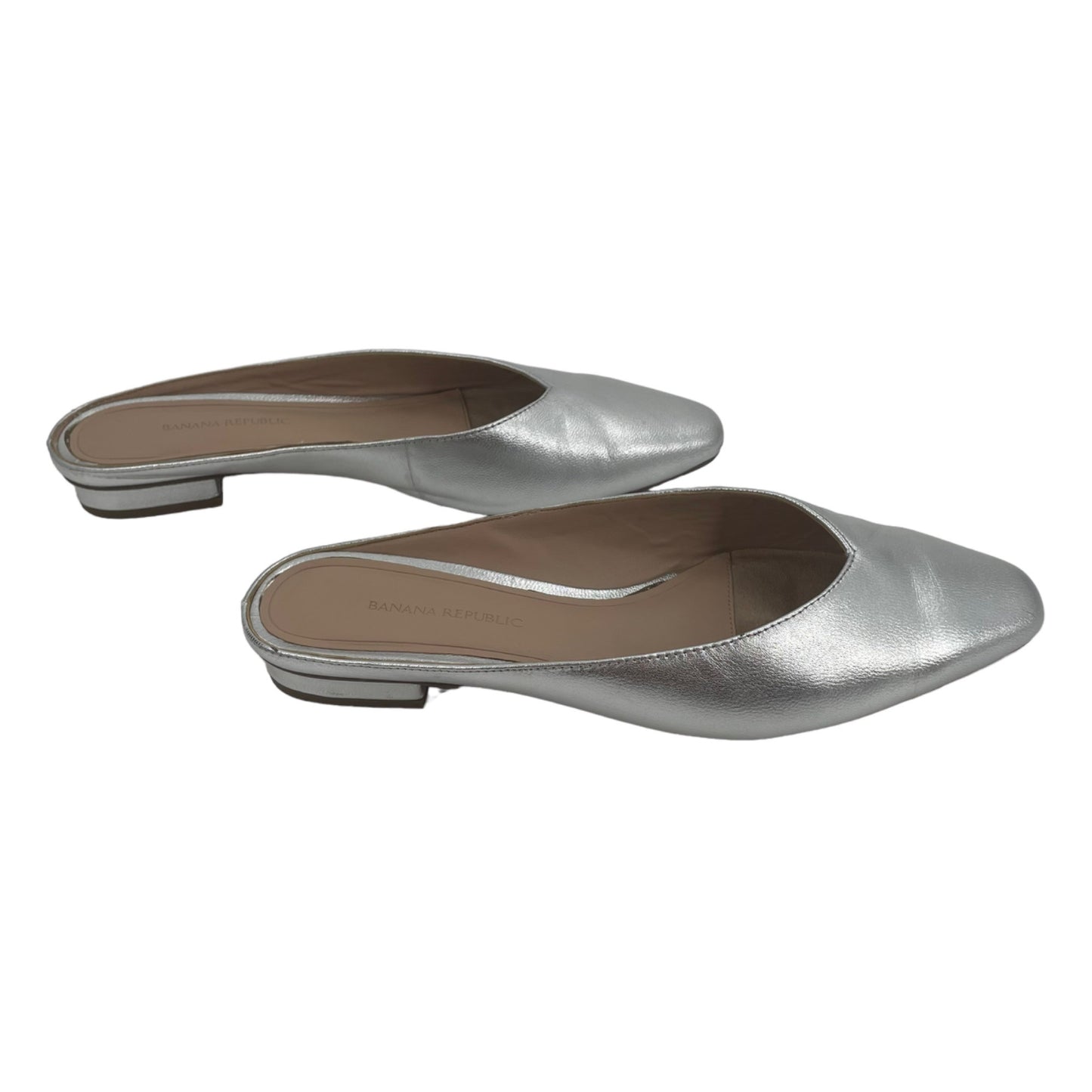 Banana Republic Silver Leather Metallic Slip On Mules Flats Womens Size 6.5