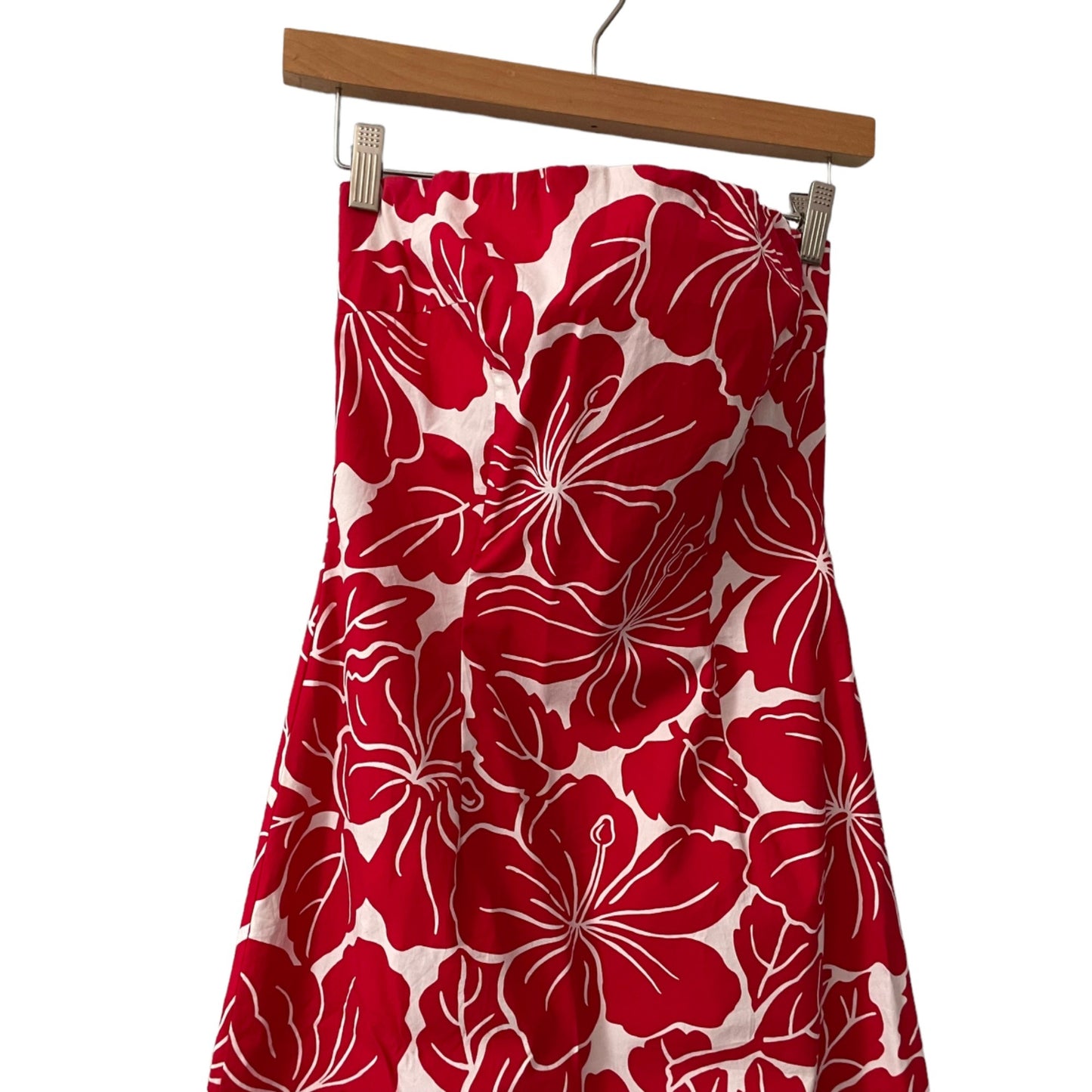 Vintage The Limited Red Strapless Tropical Floral Dress Women's Size 4 Y2K
