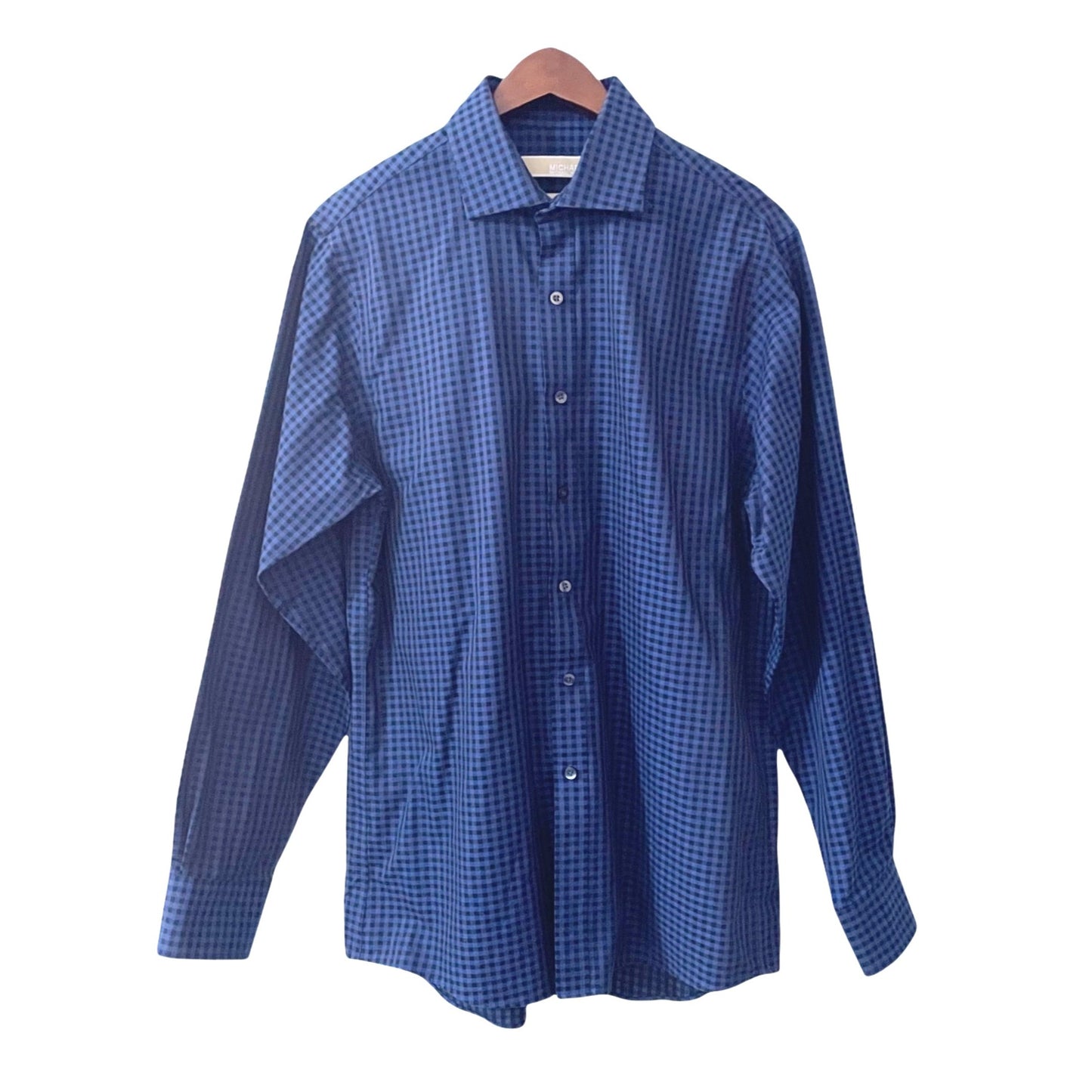 Michael Michael Kors Blue Black Checkered Button Up Shirt Mens Size 15.5 Non-Iron