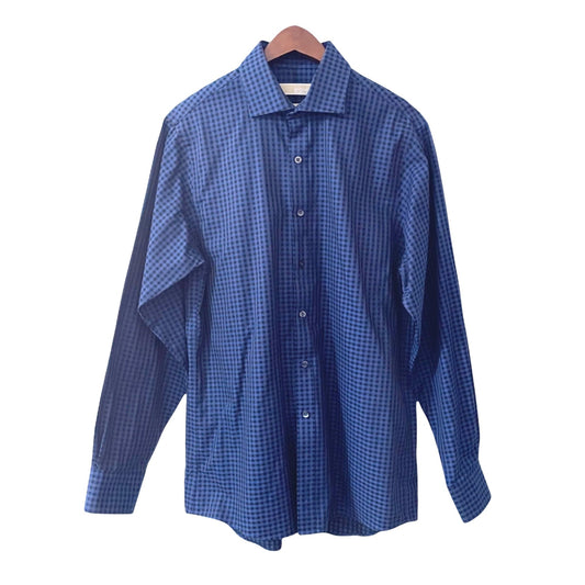 Michael Michael Kors Blue Black Checkered Button Up Shirt Mens Size 15.5 Non-Iron