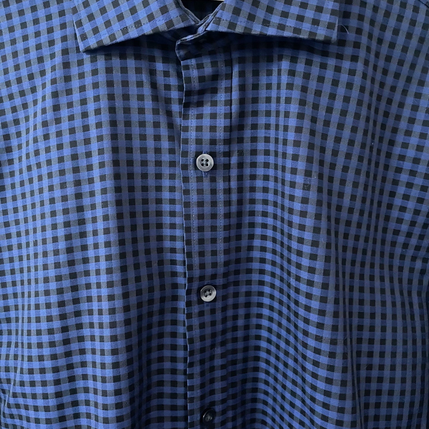 Michael Michael Kors Blue Black Checkered Button Up Shirt Mens Size 15.5 Non-Iron