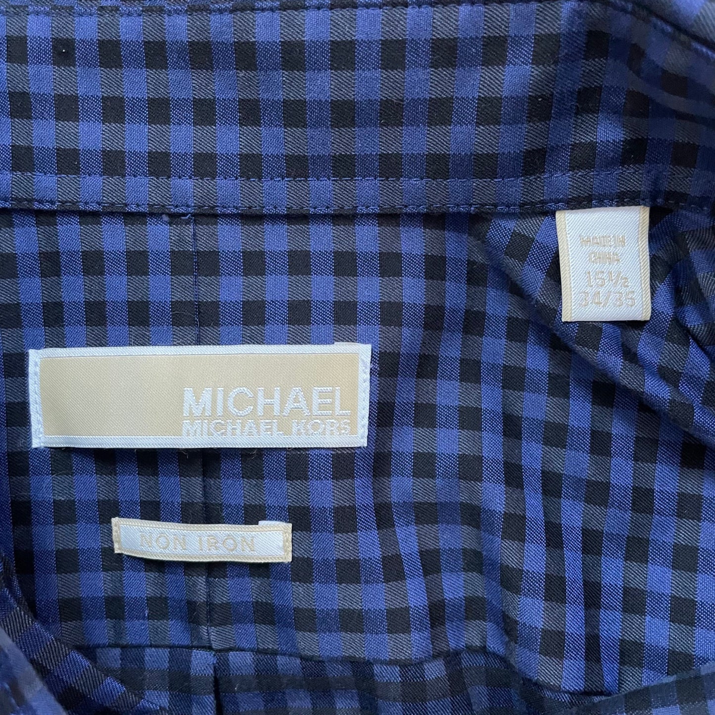 Michael Michael Kors Blue Black Checkered Button Up Shirt Mens Size 15.5 Non-Iron