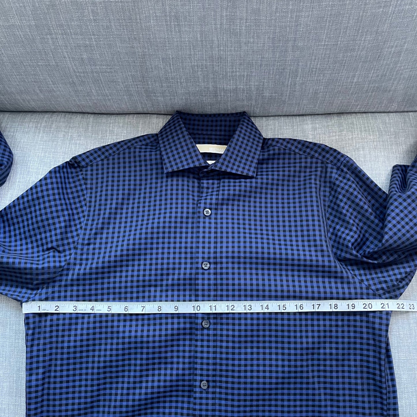 Michael Michael Kors Blue Black Checkered Button Up Shirt Mens Size 15.5 Non-Iron