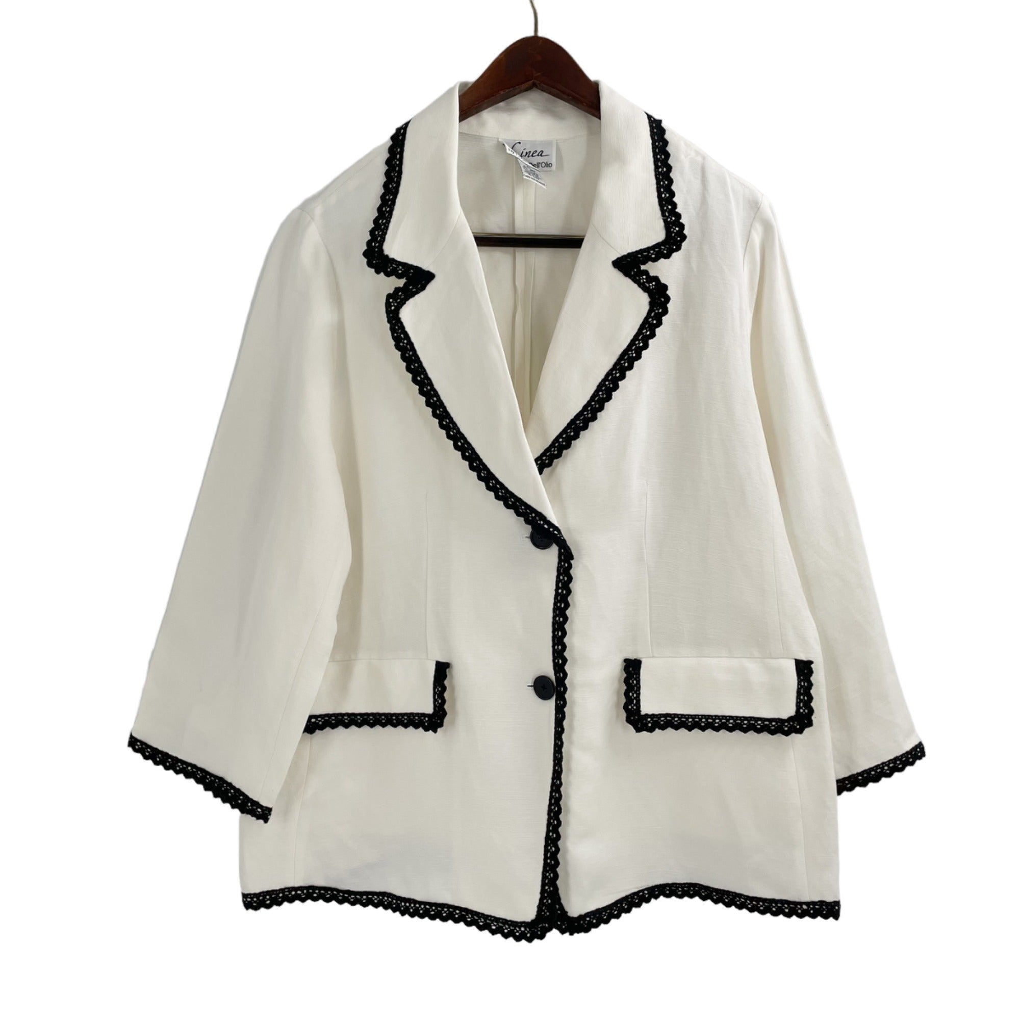 Linea Jacket Linea by Louis Dell'Olio White Black Trim Linen Blazer Jacket Women's ...