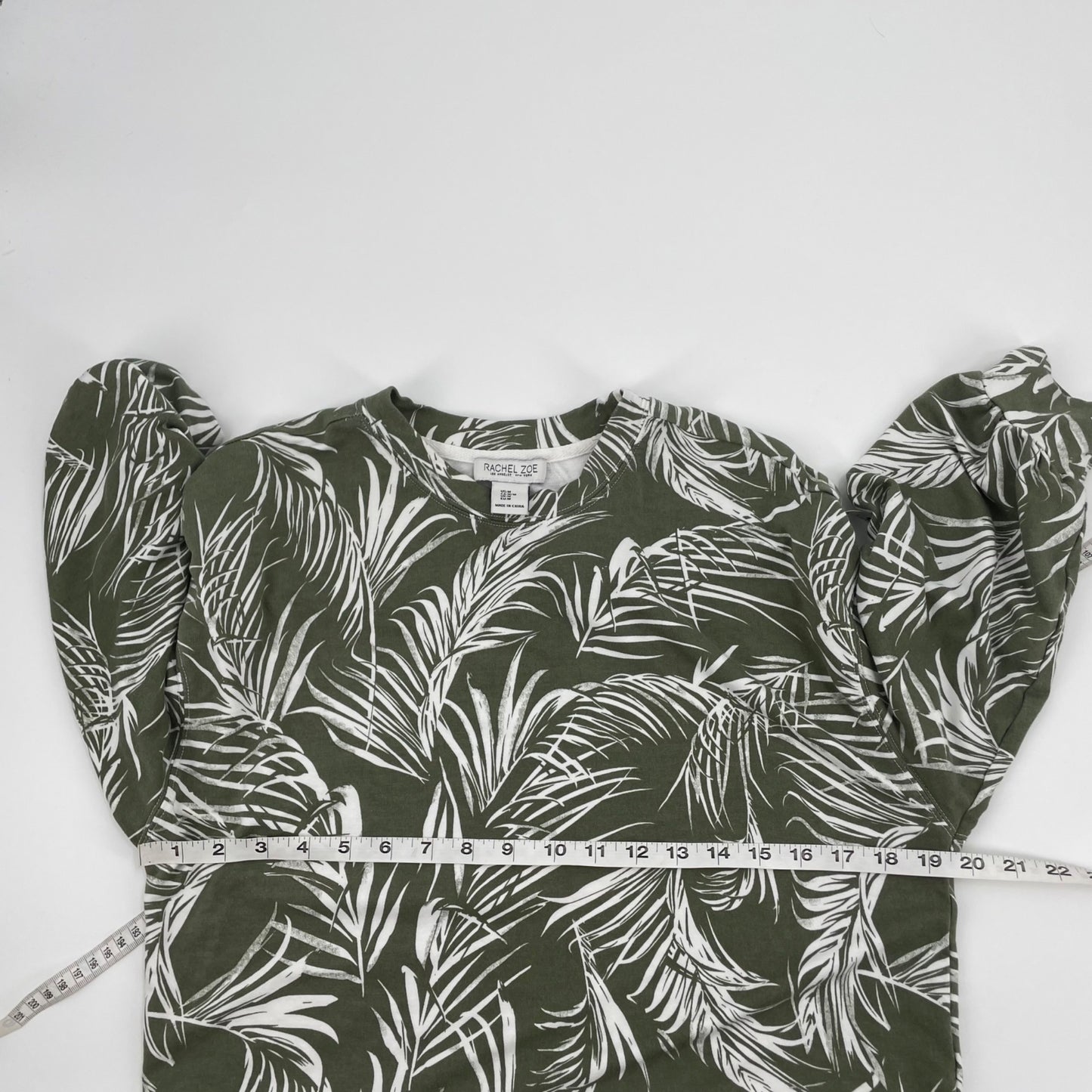 Rachel Zoe Green Palm Print Long Sleeve Shirt Womens Size Medium Casual Stretch