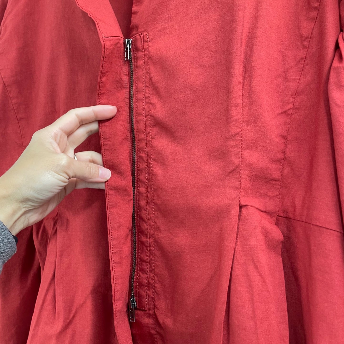 Eileen Fisher Red Linen Blend Front Zip Lightweight Jacket Womens Size Large