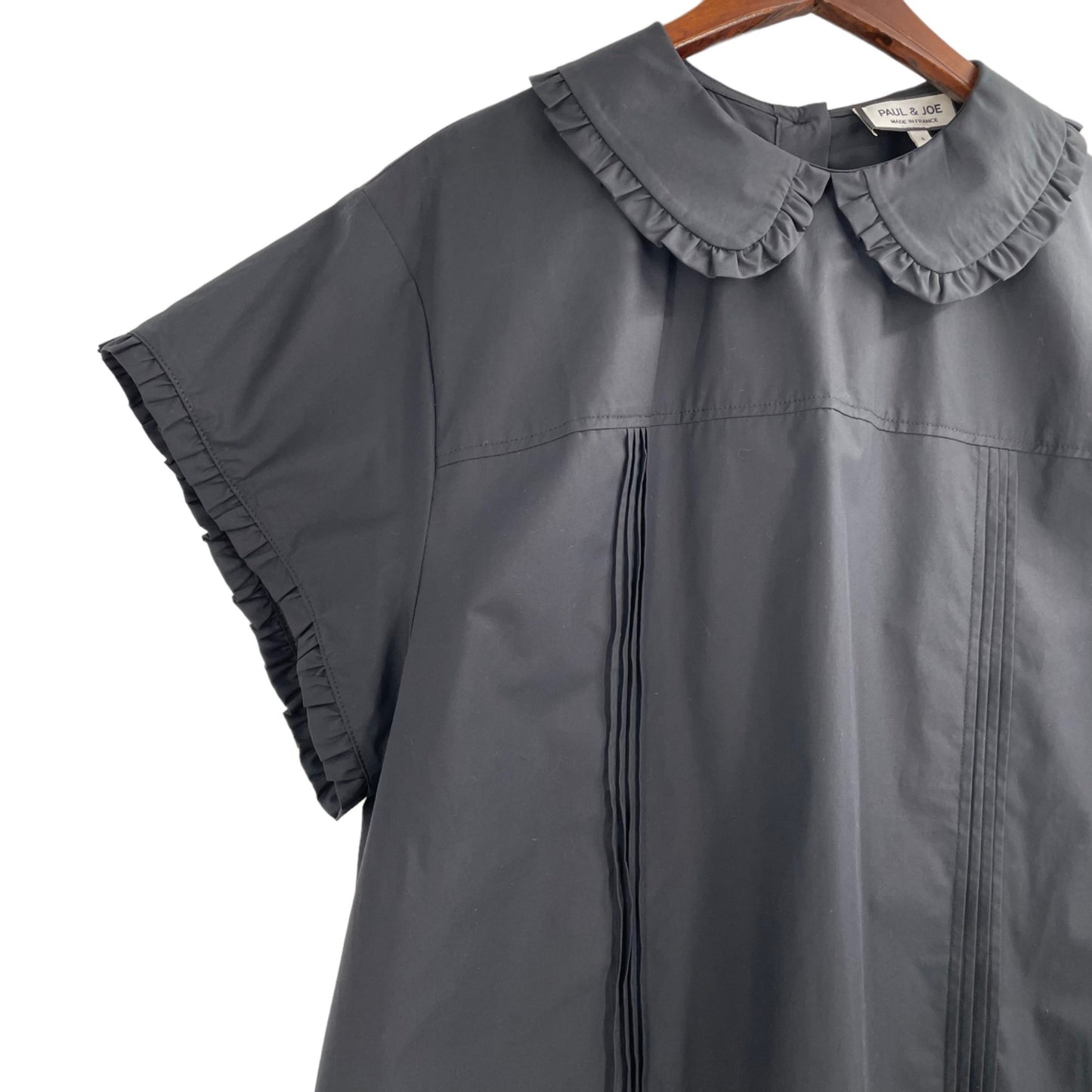 Paul & Joe Black Ruffle Trim Peter Pan Collar Button Up Shirt Womens Size 4