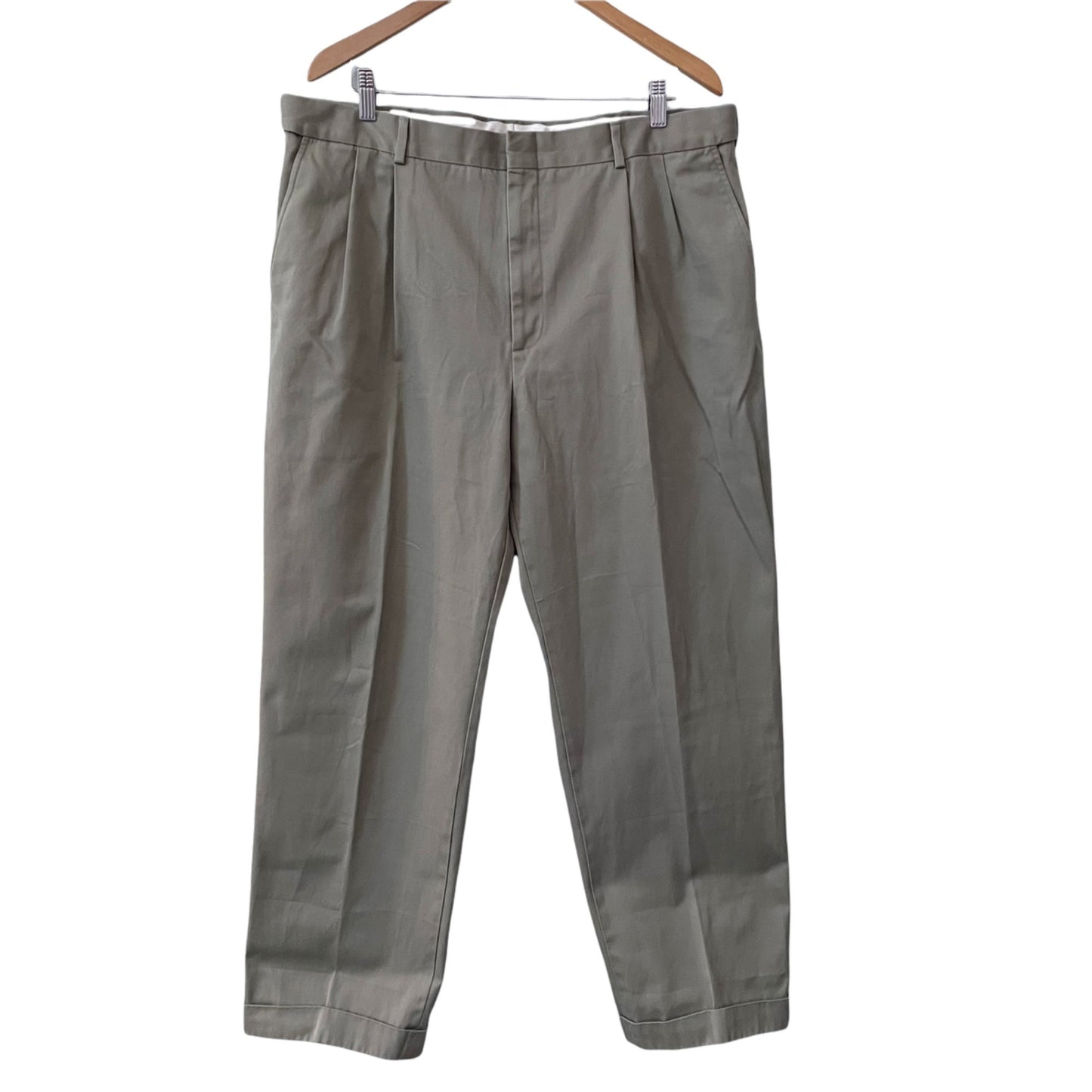 Lands' End Traditional Fit Pleated Front Beige Dress Pants Mens Size 38 Cuffed