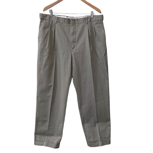 Lands' End Traditional Fit Pleated Front Beige Dress Pants Mens Size 38 Cuffed