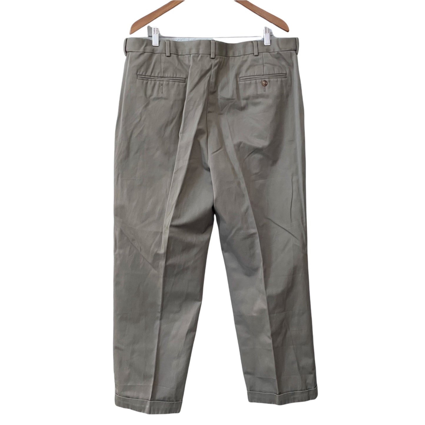 Lands' End Traditional Fit Pleated Front Beige Dress Pants Mens Size 38 Cuffed