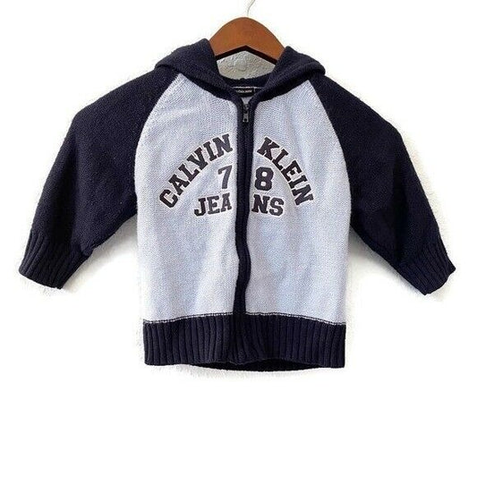 Calvin Klein Full Zip Hooded Sweater Toddler Boy Size 2T Blue Casual Basic Logo