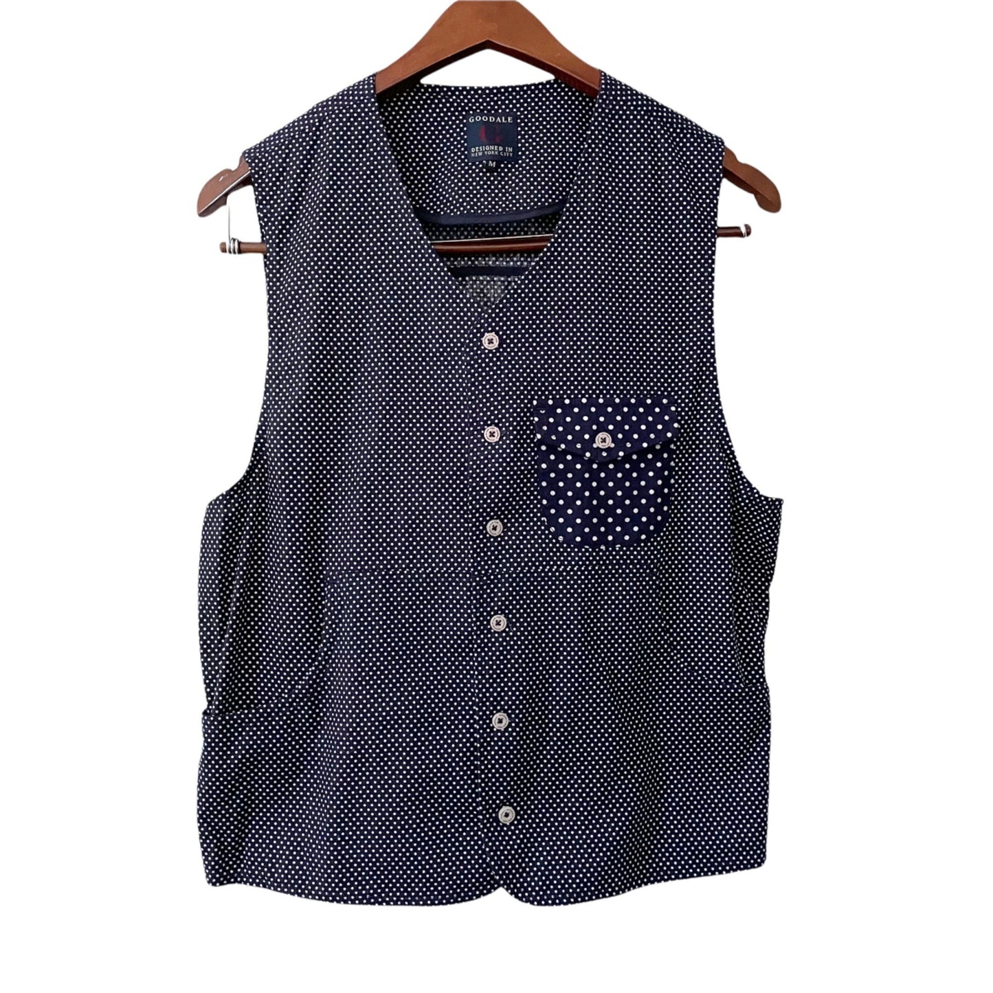 Goodale Blue White Polka Dot Button Up Formal Vest Mens Size Medium Suit Wear