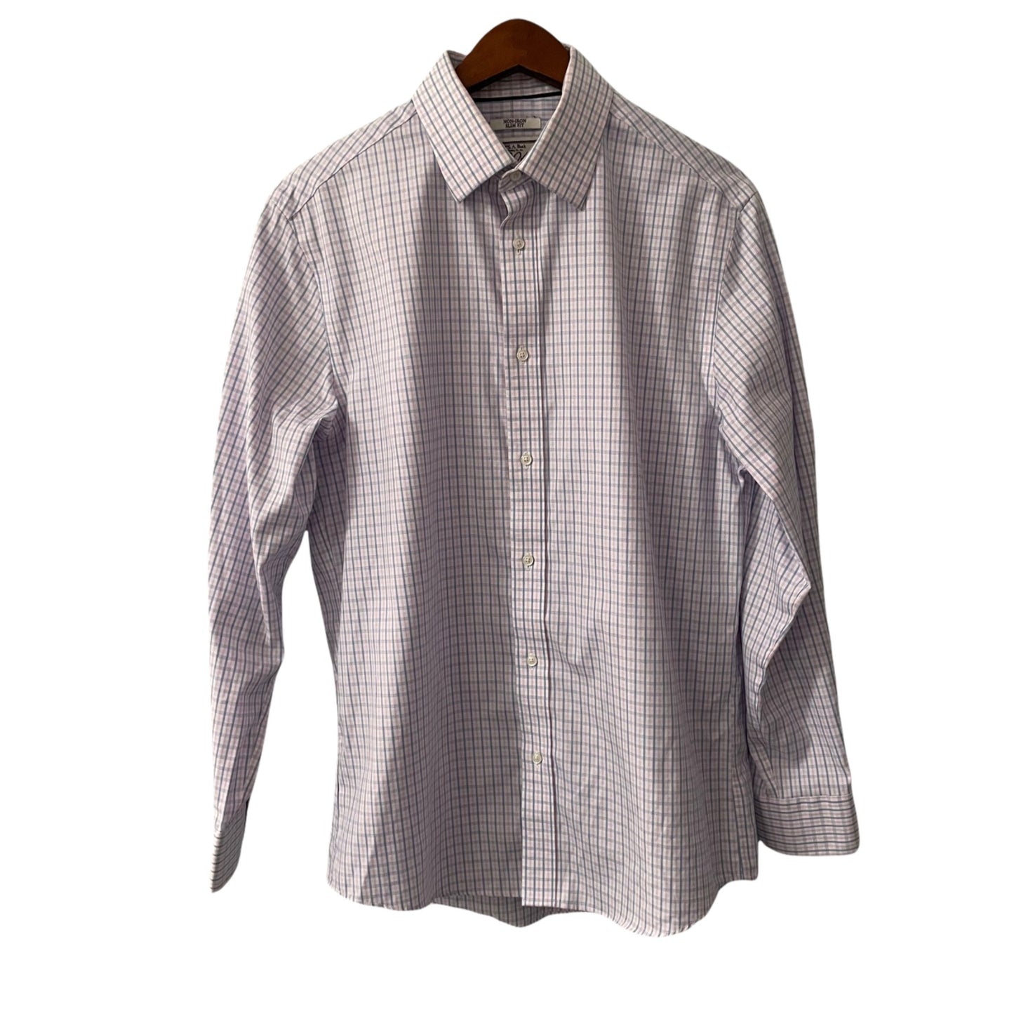 Jos A. Bank 1905 Non-Iron Slim Fit Grid Button Up Shirt Mens 15.5 Classic Work