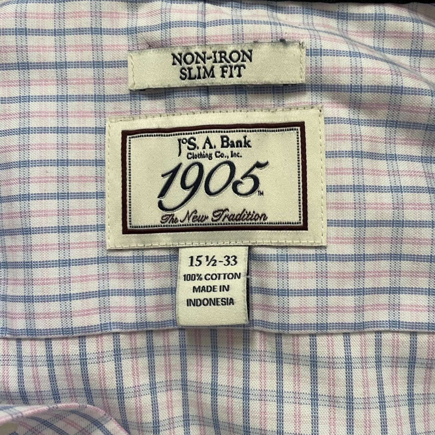 Jos A. Bank 1905 Non-Iron Slim Fit Grid Button Up Shirt Mens 15.5 Classic Work