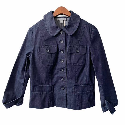 Vintage Y2K Ann Taylor Womens Size 4 Denim Blue Utility Jacket Peter Pan Collar