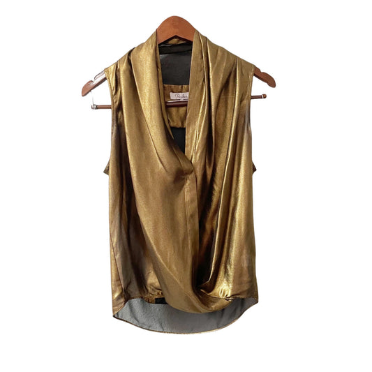 Parker Gold Metallic Draped Sleeveless Wrap Top Womens XS Holiday Party Glam
