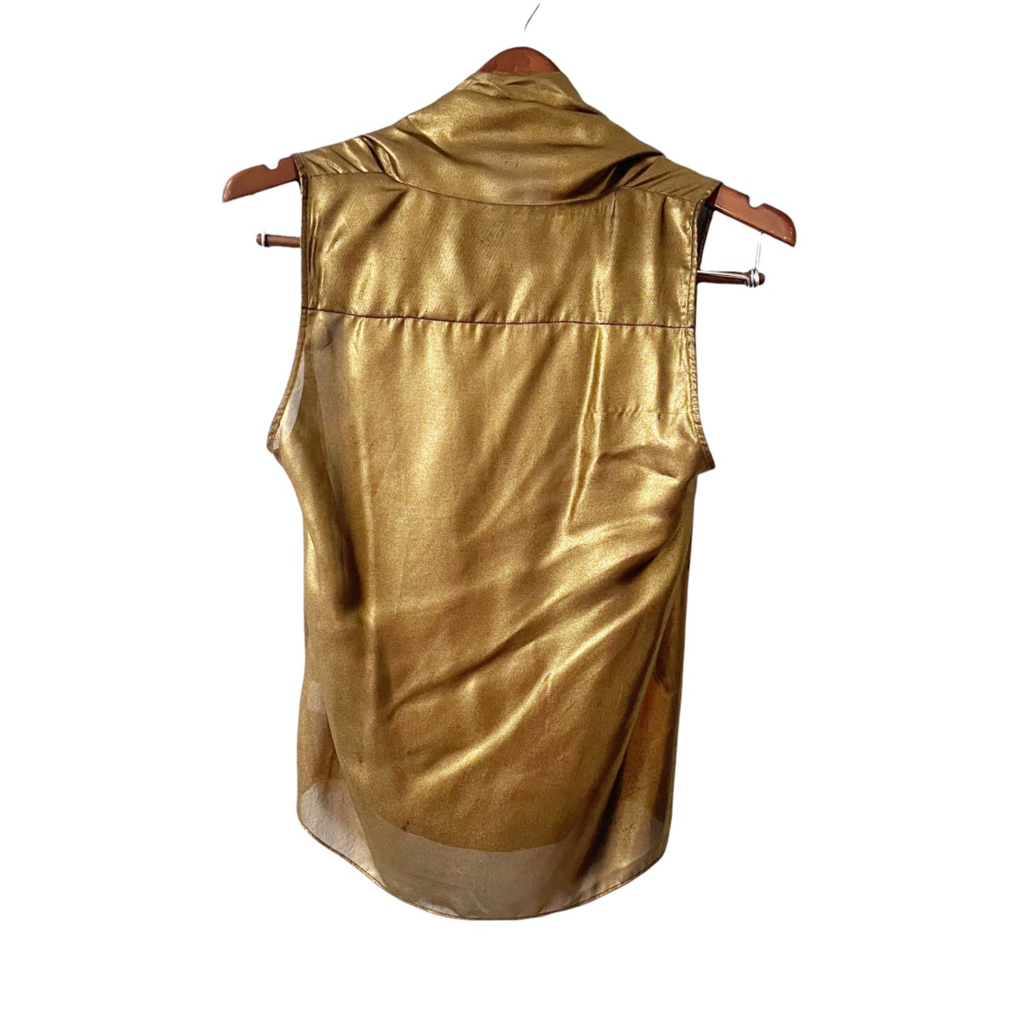 Parker Gold Metallic Draped Sleeveless Wrap Top Womens XS Holiday Party Glam