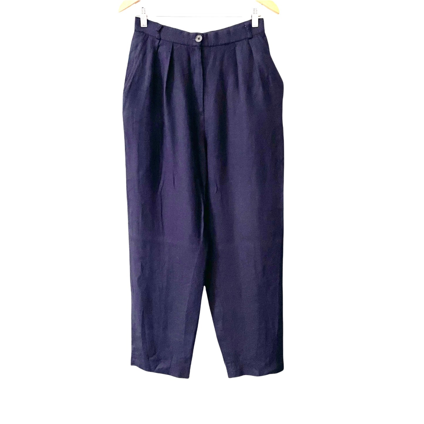 Vintage Dark Academia Evan-Picone Navy High Waisted Pleated Wool Pants Womens 12