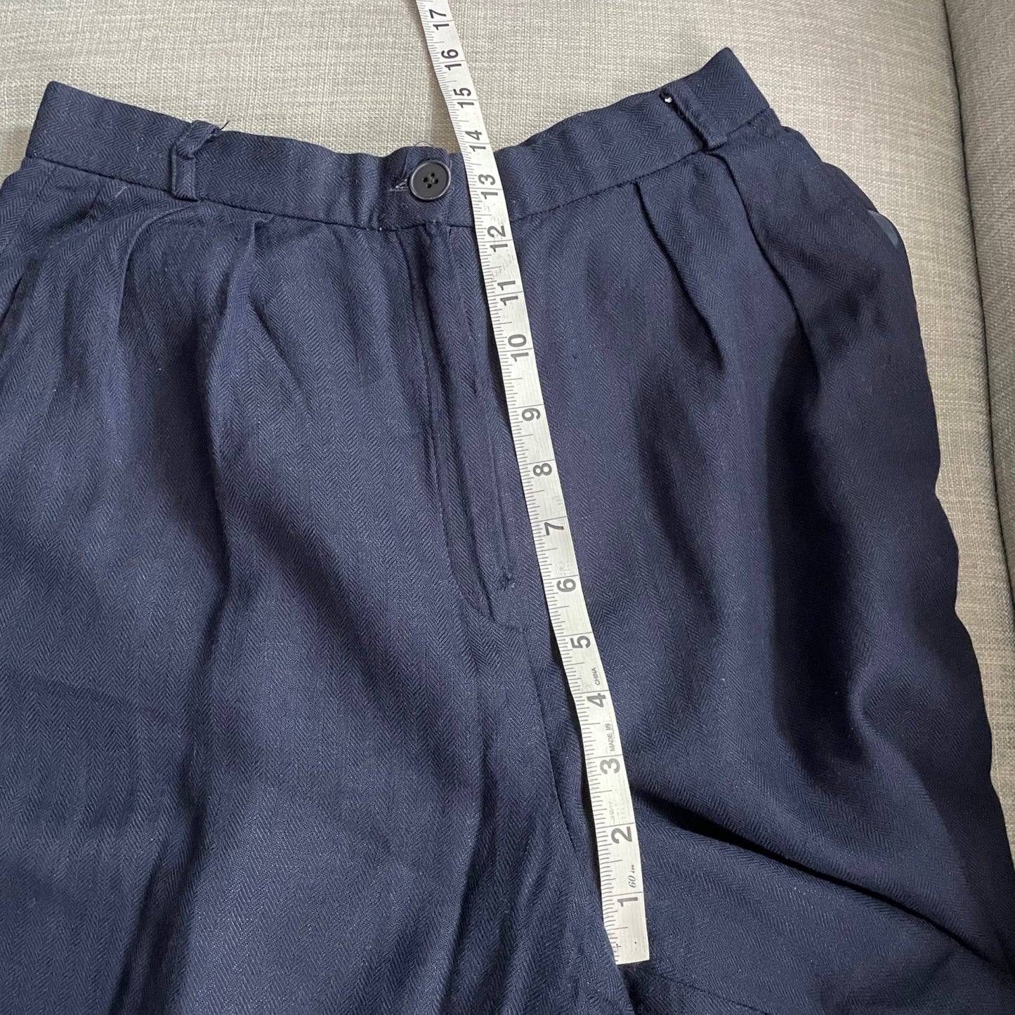 Vintage Dark Academia Evan-Picone Navy High Waisted Pleated Wool Pants Womens 12