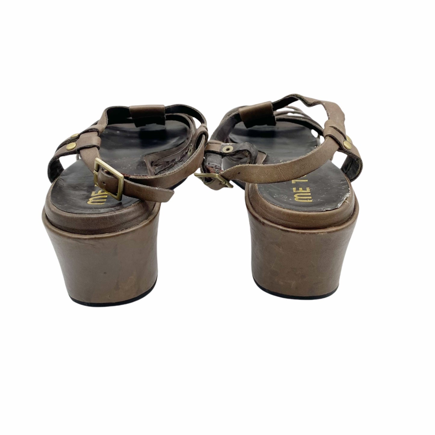 Vintage Y2K Me Too Brown Crescent Strappy Leather Wedges Sandals Womens 7.5M
