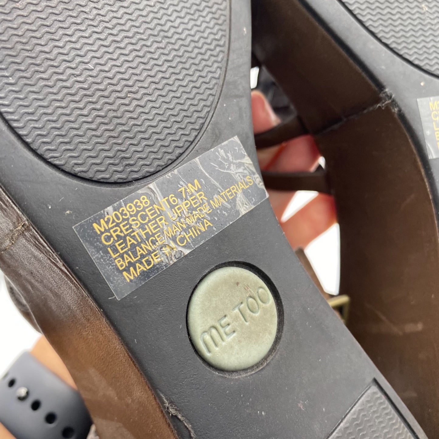 Vintage Y2K Me Too Brown Crescent Strappy Leather Wedges Sandals Womens 7.5M