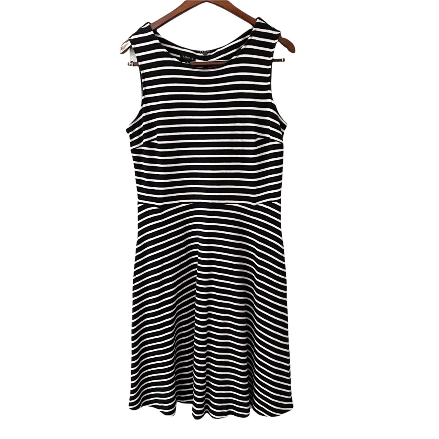 Talbots Black White Striped Sleeveless Dress Womens Medium Minimalist Classic