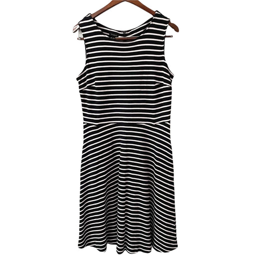 Talbots Black White Striped Sleeveless Dress Womens Medium Minimalist Classic