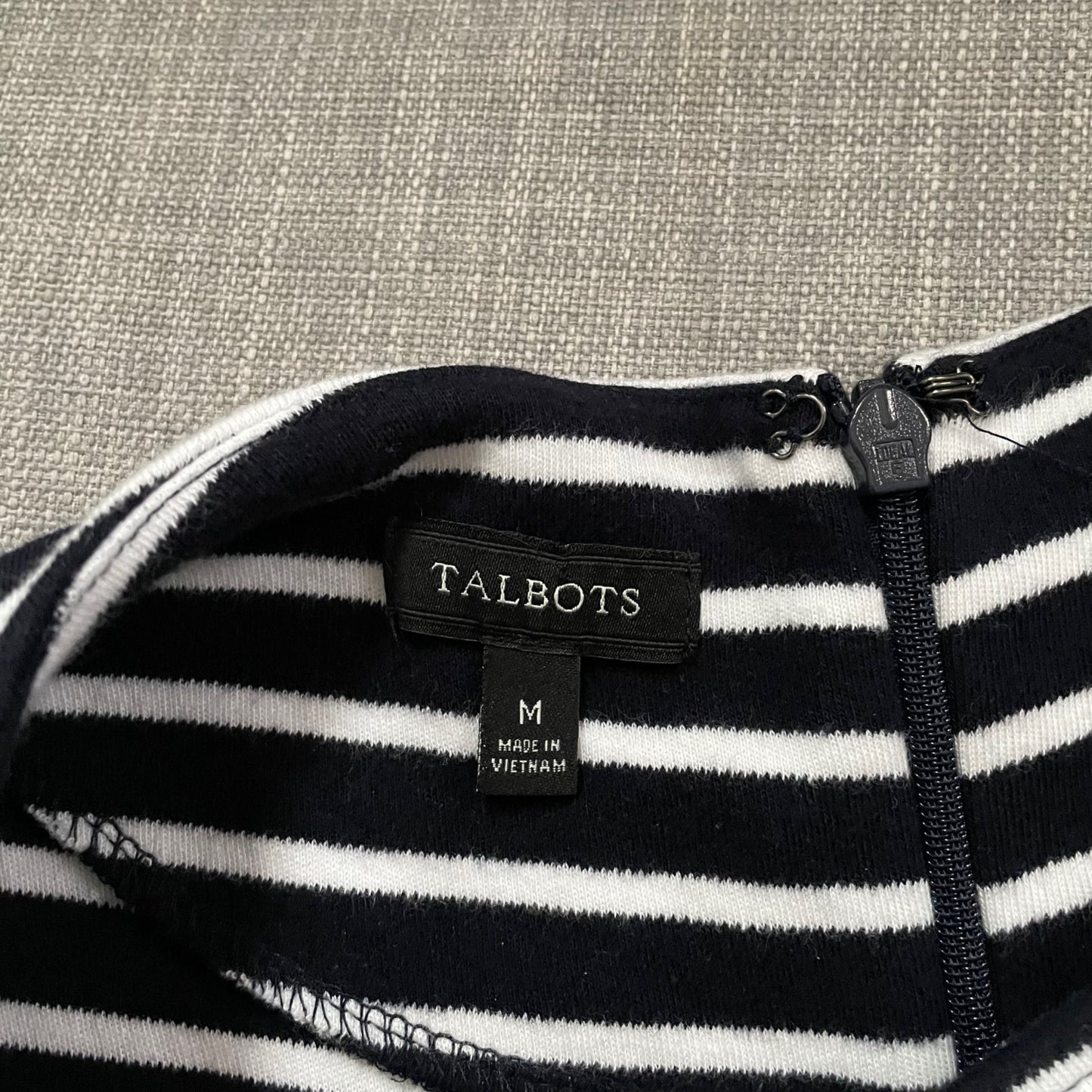 Talbots Black White Striped Sleeveless Dress Womens Medium Minimalist Classic