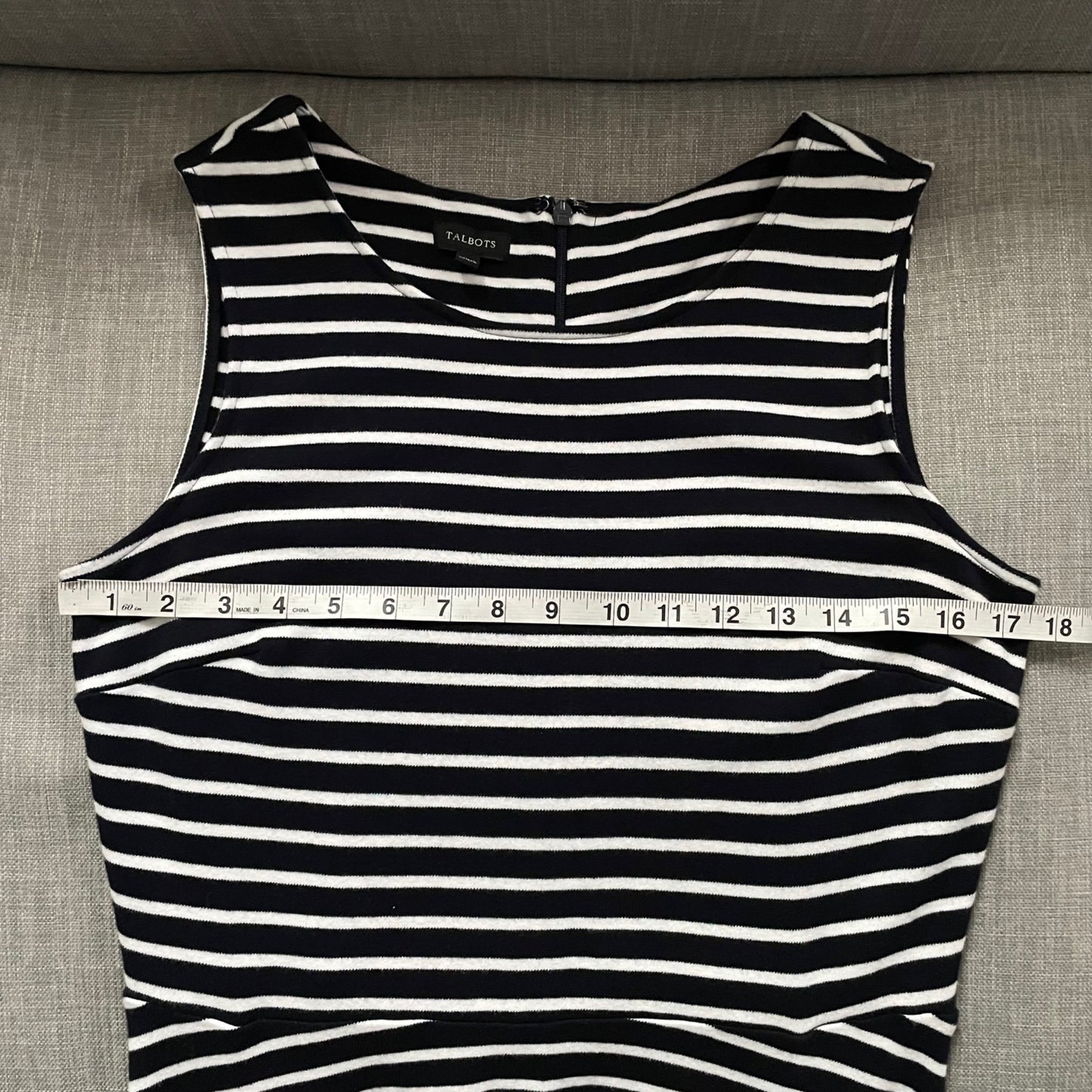 Talbots Black White Striped Sleeveless Dress Womens Medium Minimalist Classic