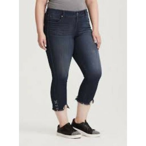 Torrid Pierced Ankle Skinny Jeans Dark Wash Ring Cuffs Plus Size 26 Raw Hem
