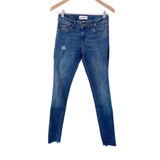 DL1961 Distressed Florence Instasculpt Raw Hem Skinny Jeans Womens 25 Mid Rise