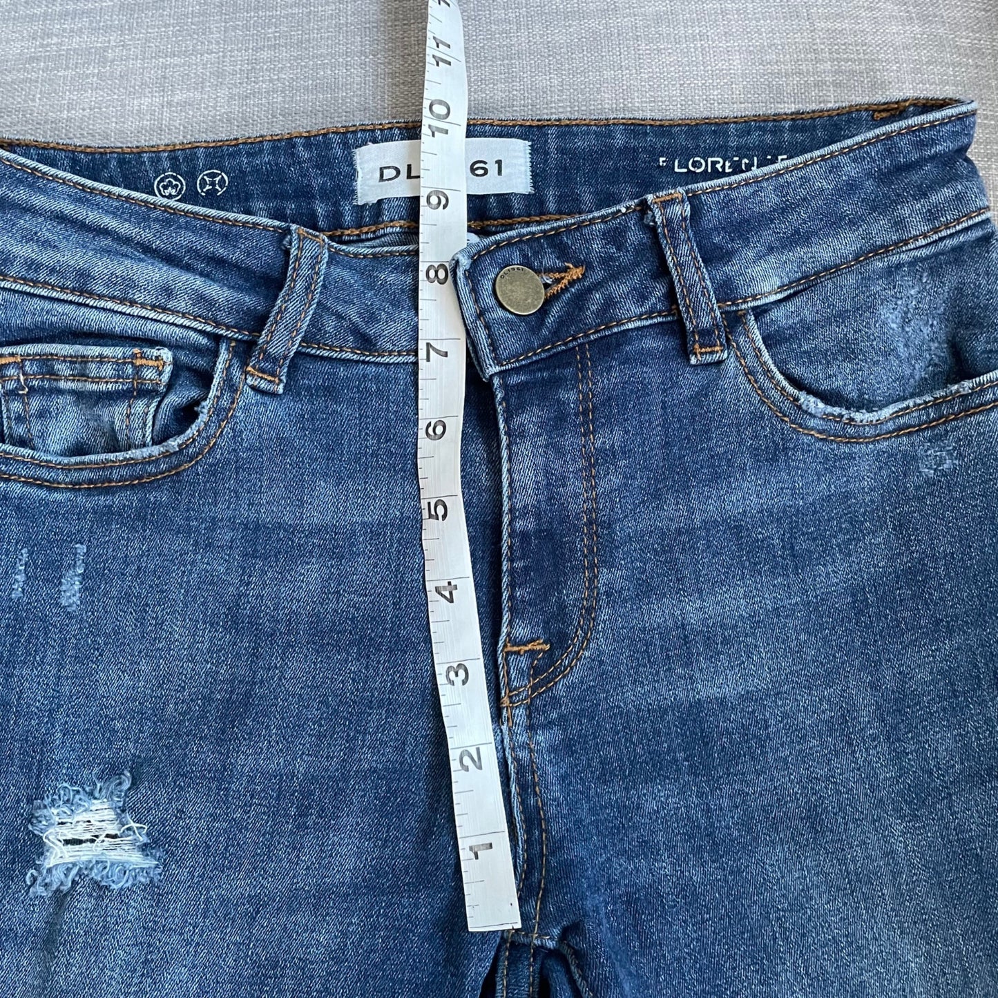 DL1961 Distressed Florence Instasculpt Raw Hem Skinny Jeans Womens 25 Mid Rise