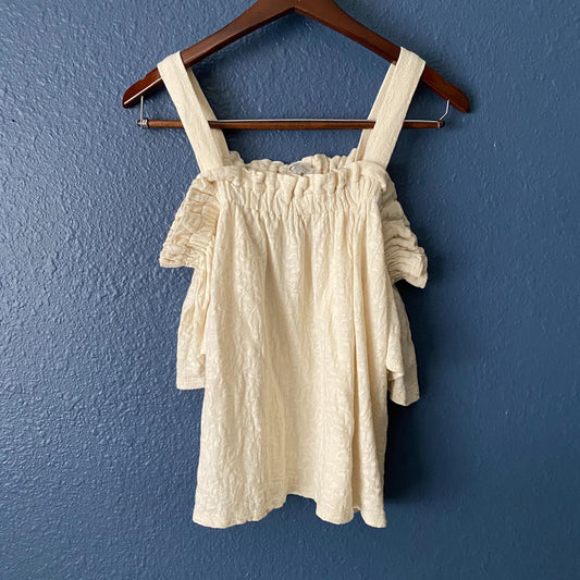 Lucky Brand Off The Shoulder Cream Cotton Top Womens Small Boho Flowy Casual