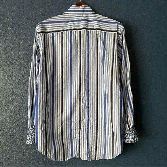 Bugatchi Uomo Contrast Cuff Button Up Shirt Mens Size Medium Striped Floral