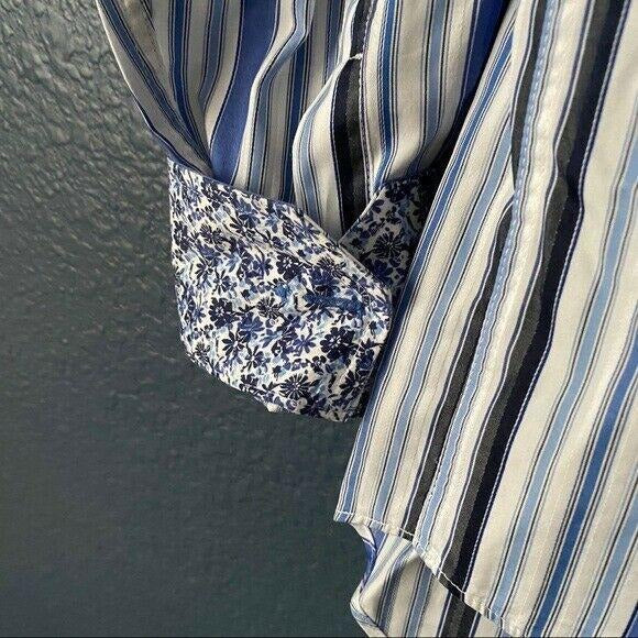 Bugatchi Uomo Contrast Cuff Button Up Shirt Mens Size Medium Striped Floral