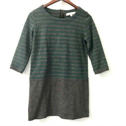 LOFT Striped Sheath Dress 3/4 Sleeves Womens Size XS Green Gray Classic Office