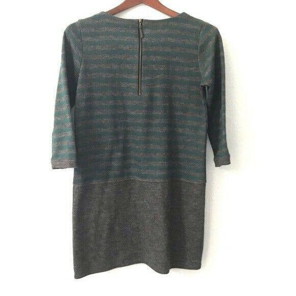 LOFT Striped Sheath Dress 3/4 Sleeves Womens Size XS Green Gray Classic Office