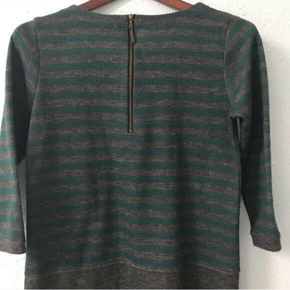 LOFT Striped Sheath Dress 3/4 Sleeves Womens Size XS Green Gray Classic Office