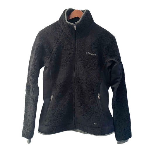 Columbia Black Full Zip Sherpa Sweater Jacket Womens Medium Outdoor Athletic