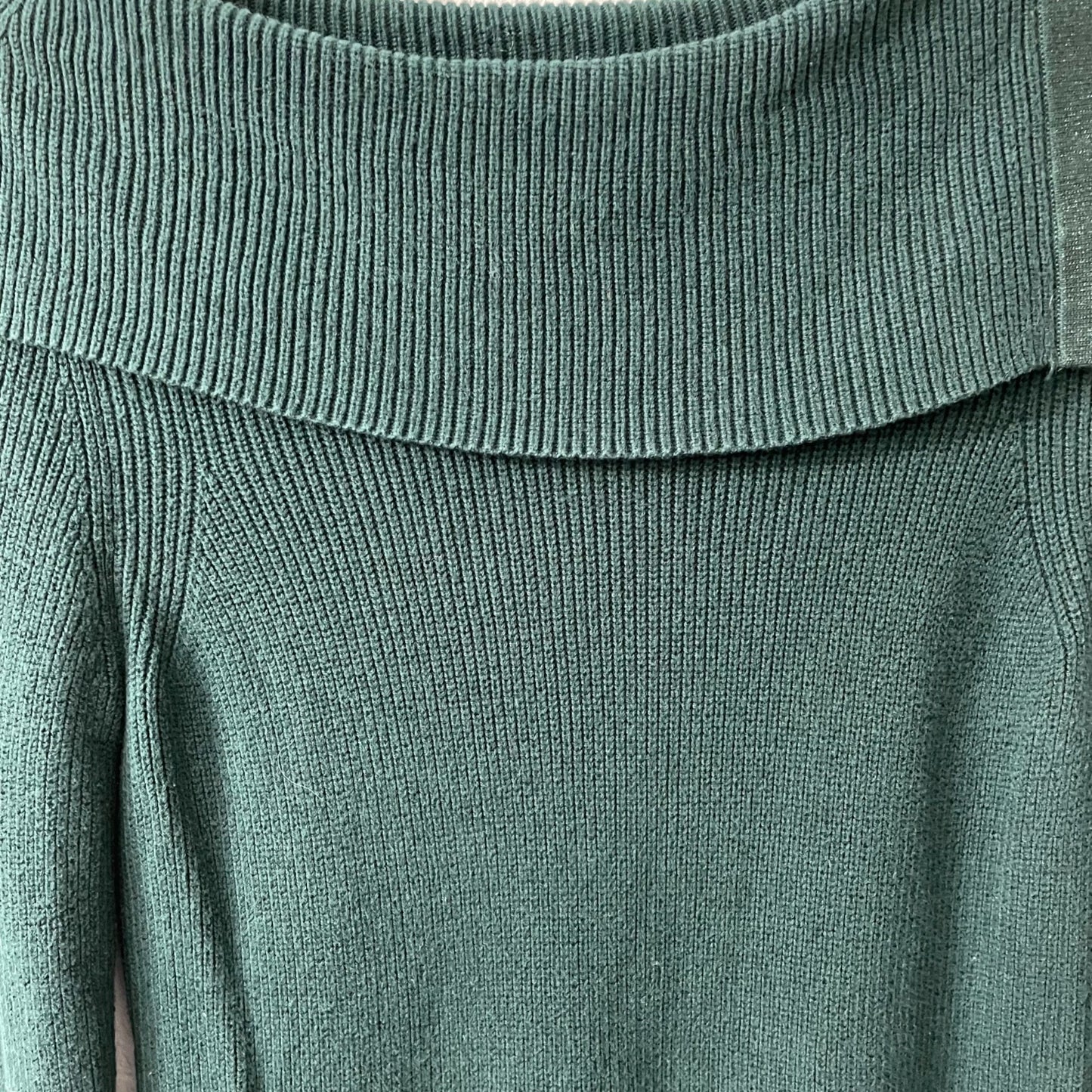 Chico's Knit Cozy Chunky Boho Sweater Fold Over Neck Green Womens Medium Ribbed
